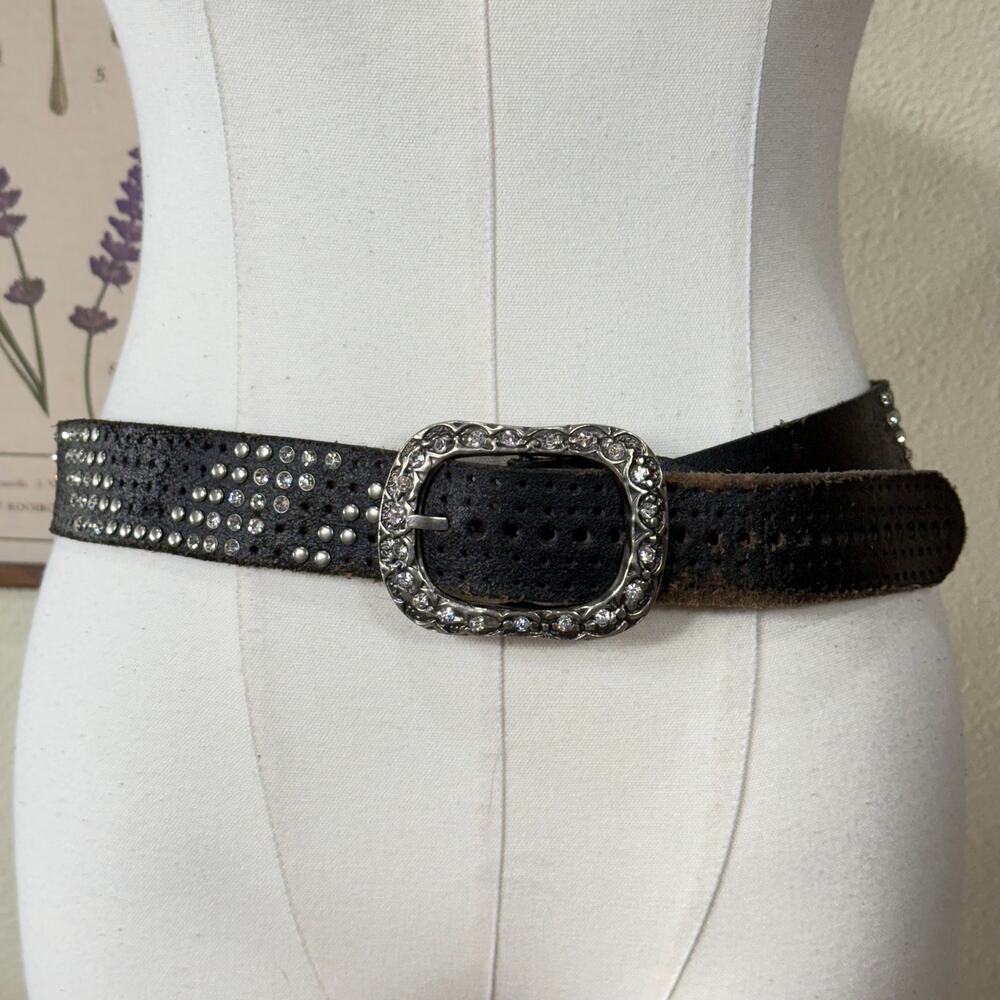 Leather Studded Rhinestone Bling Belt Trashy McBling Rockstar Girlfriend Emo XL